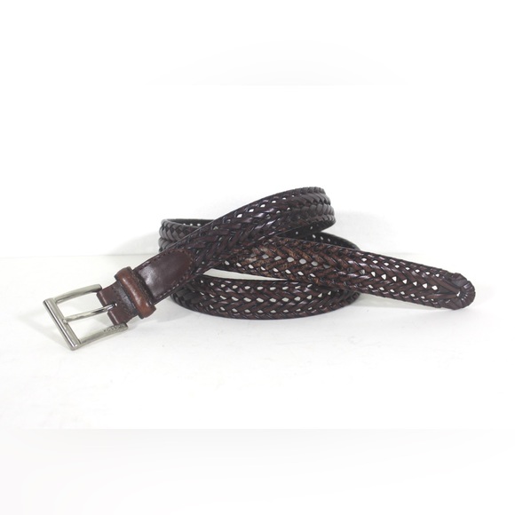 Adjustable Braided Woven Brown Leather Belt Silver Buckle Vintage Distressed - Picture 2 of 9